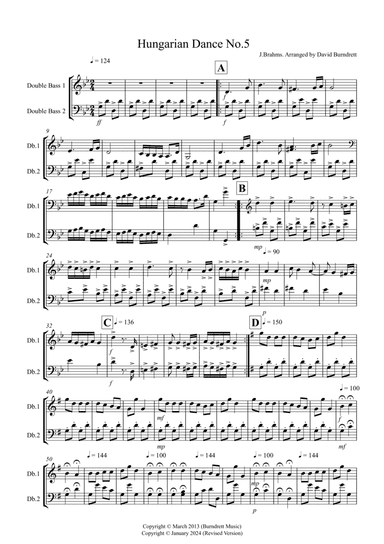 Hungarian Dance No.5 for Double Bass Duet