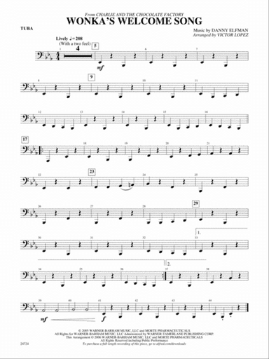 Wonka's Welcome Song (from Charlie and the Chocolate Factory): Tuba