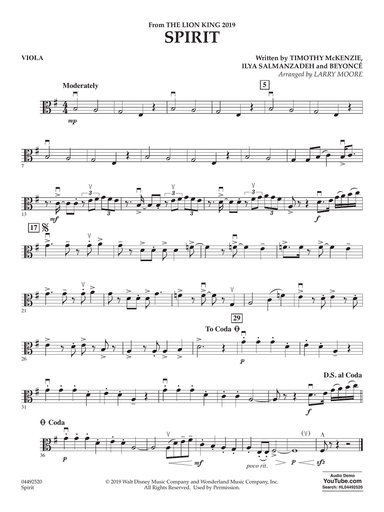 Spirit (from The Lion King 2019) (arr. Larry Moore) - Viola