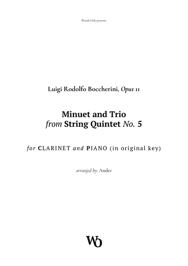 Minuet by Boccherini for Clarinet in Original Key