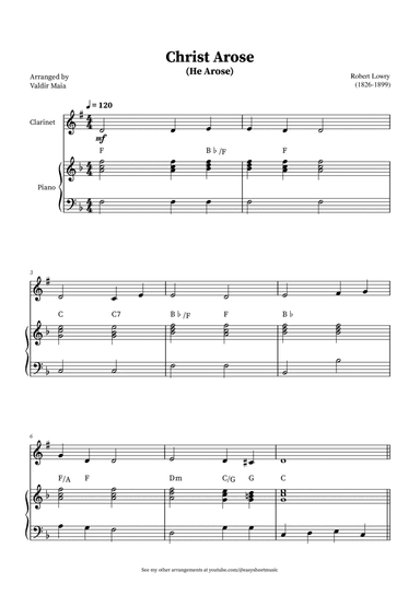 Christ Arose (He Arose) - Clarinet and Piano (with chords)