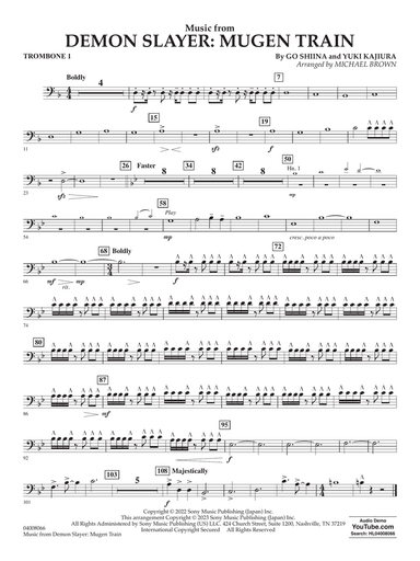 Music from Demon Slayer: Mugen Train (arr. Michael Brown) - Trombone 1