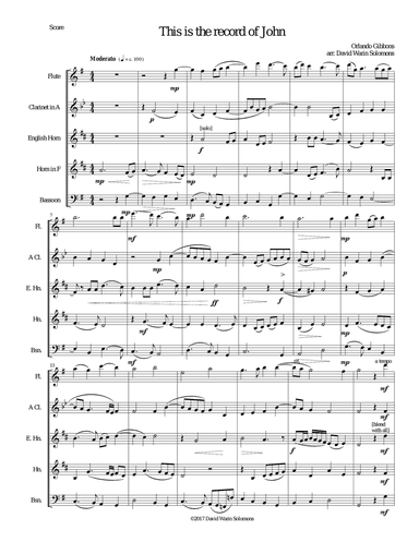 This is the record of John for wind quintet with flute, clarinet in A, cor anglais, horn and bassoon