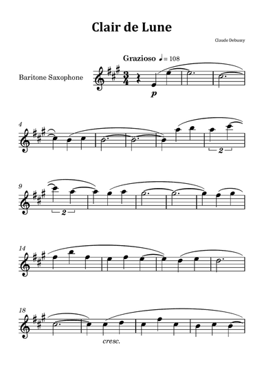 Clair de Lune by Debussy - Bass Saxophone Solo