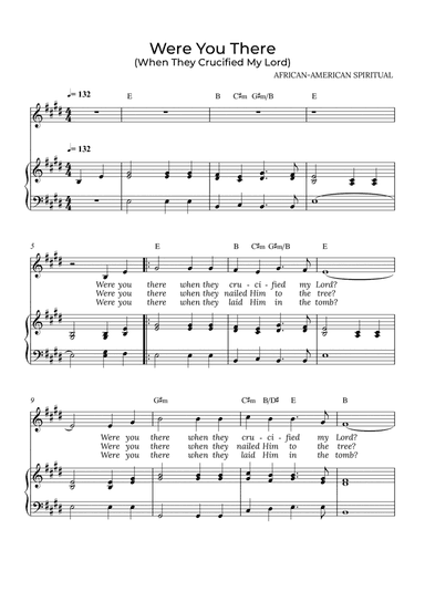 Were You There - for piano and alto in E major with chords