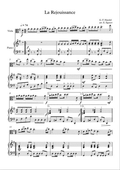 La Rejouissance, George Frideric Handel, For Viola & Piano