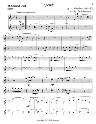 Legende-Wieniawski-Bb Clarinet duet