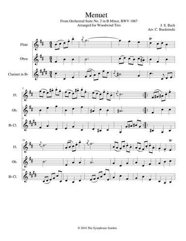 Bach - Menuet from Orchestral Suite No. 2 in B Minor - woodwind trio (flute, oboe, clarinet)