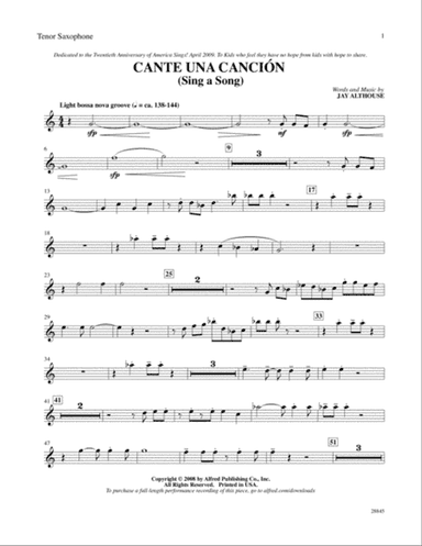 Cante una Cancion (Sing a Song): B-flat Tenor Saxophone