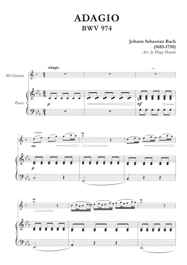 Adagio from BWV 974 for Clarinet and Piano