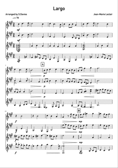Largo - Jean-Marie Leclair. Arranged for guitar ensemble (Grades 2-4)