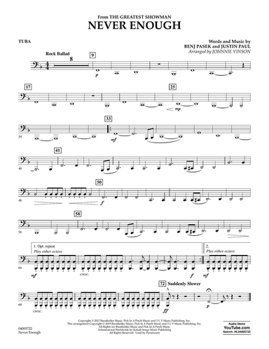 Never Enough (from The Greatest Showman) (arr. Johnnie Vinson) - Tuba