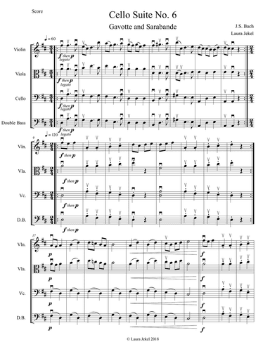 String Orchestra Arrangement of Cello Suite No. 6 Sarabande and Gavotte by Bach