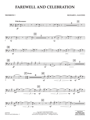 Farewell and Celebration - Trombone 3