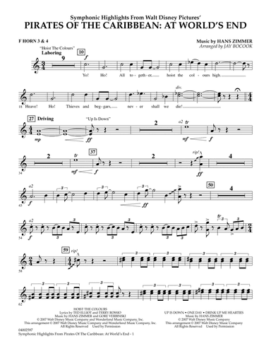 Highlights from Pirates of the Caribbean: At World's End (arr. Jay Bocook) - F Horn 3 & 4
