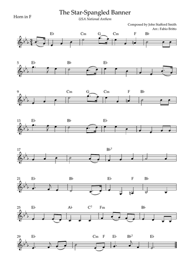 The Star Spangled Banner (USA National Anthem) for Horn in F Solo with Chords (Ab Major)