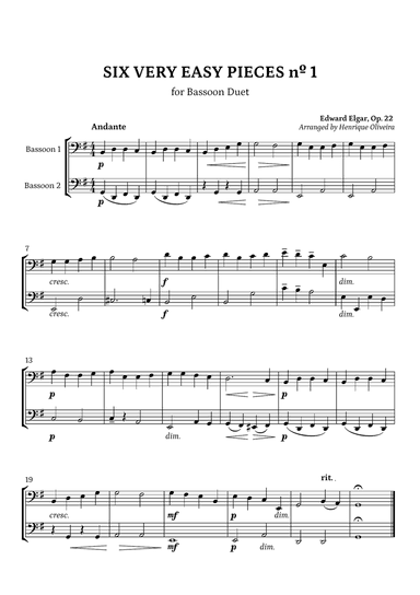 Six Very Easy Pieces nº 1 (Andante) - Bassoon Duet