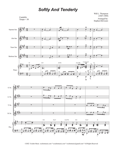 Softly And Tenderly (Saxophone Quartet and Piano)