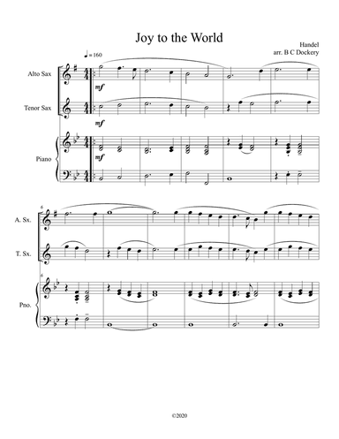 Joy to the World (alto and tenor sax duet) with optional piano accompaniment