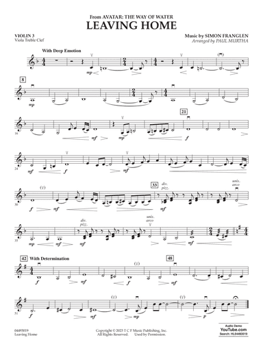 Leaving Home (from Avatar: The Way of Water) (arr. Paul Murtha) - Violin 3 (Viola Treble Clef)