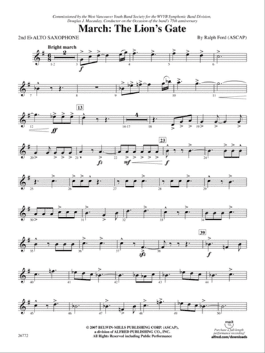 March: The Lion's Gate (Movement 1 from Sea to Sky): 2nd E-flat Alto Saxophone