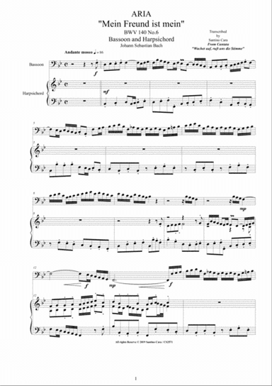 Bach - Aria (Mein Freund ist mein) BWV 140 No.6 for Bassoon and Harpsichord