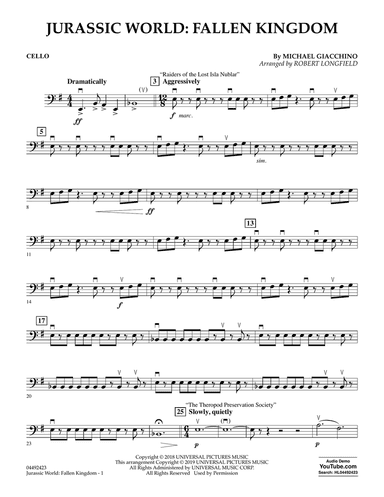 Jurassic World: Fallen Kingdom (arr. Robert Longfield) - Cello