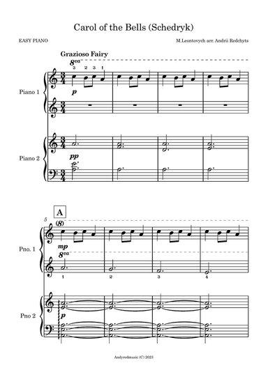Schedryk Carol of the Bells 4 hands