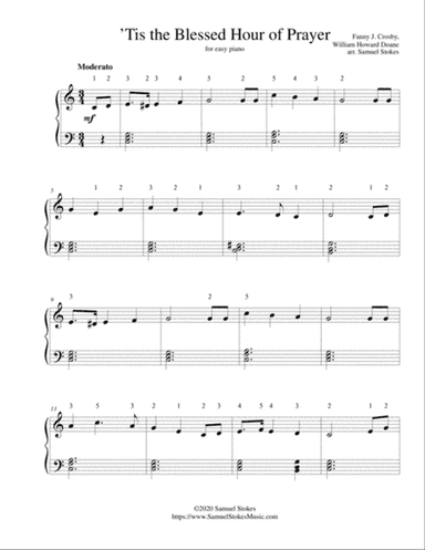 'Tis the Blessed Hour of Prayer - for easy piano