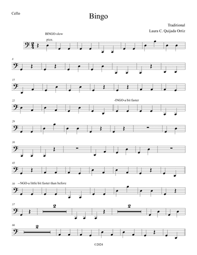 BINGO. Easy. Open strings and first finger. Score & parts