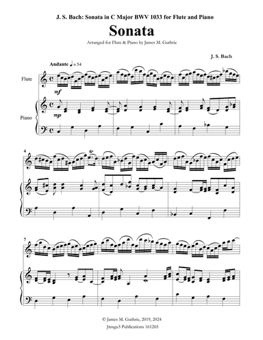 BACH: Sonata in C Major BWV 1033 for Flute & Piano