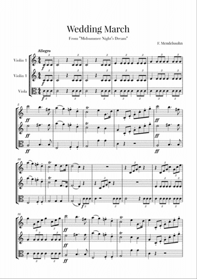Wedding March for String Trio - 2 Violins and Viola - Mendelssohn