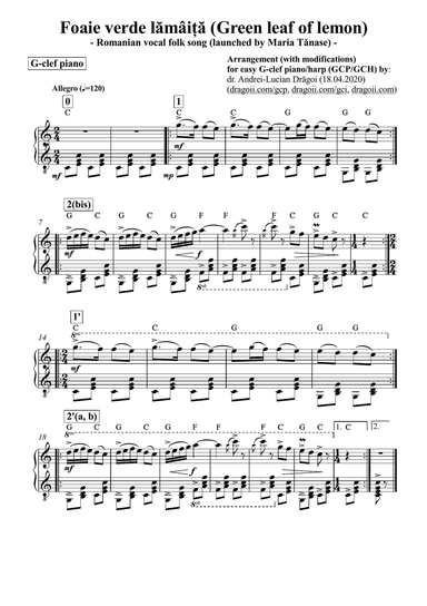 Anonymous - Foaie verde lămâiță (Green leaf of lemon) (Romanian vocal folk song) - arr. (with mo