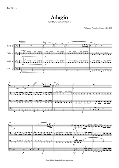 Andante from Piano Concerto No. 21 by Mozart for Cello Quartet