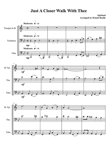 Just A Closer Walk With Thee - Mixed Brass Trio (Trumpet,Trombone,Tuba) - Jazz Funeral Style