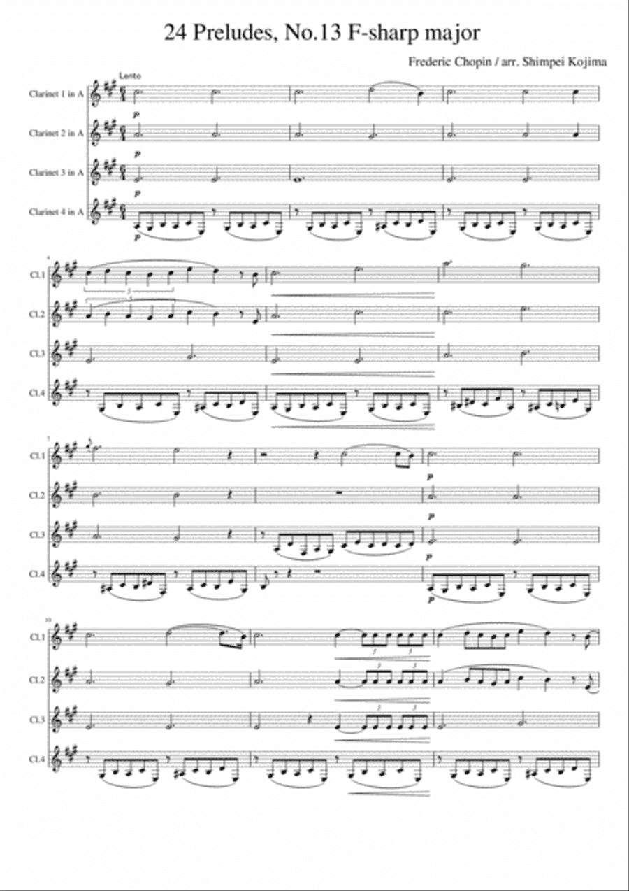 Chopin : 24 Preludes, No.13 F-sharp major (for clarinet quartet)