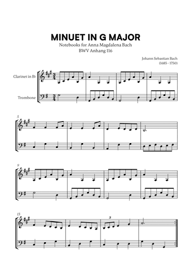 Minuet in G Major (BWV Anh. 116) (for Clarinet and Trombone)