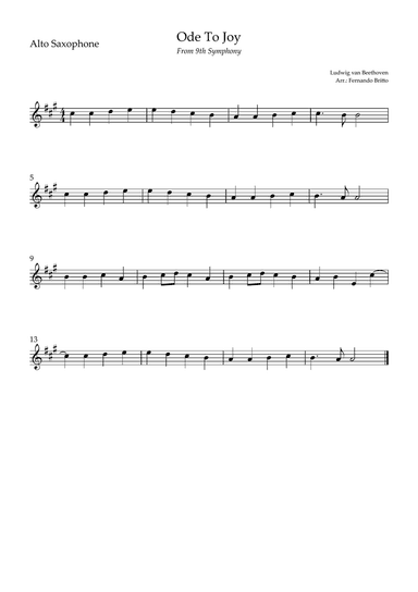 Ode To Joy (from Beethoven's 9th Symphony) for Alto Saxophone Solo