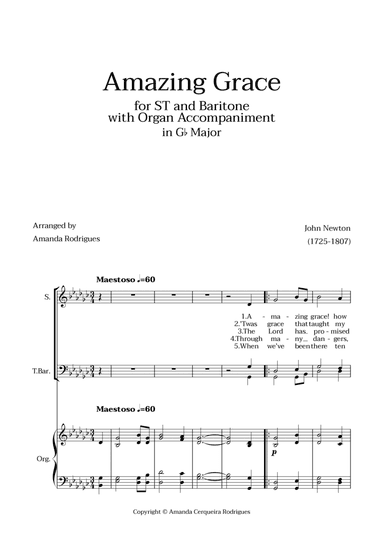 Amazing Grace in Gb Major - Soprano, Tenor and Baritone with Organ Accompaniment