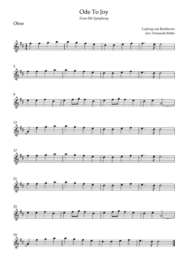 Ode To Joy Theme (from Beethoven's 9th Symphony) for Oboe Solo
