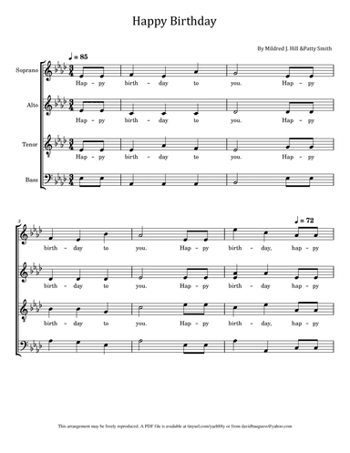 Happy Birthday To You (SATB)- For Acappella - With Lyric
