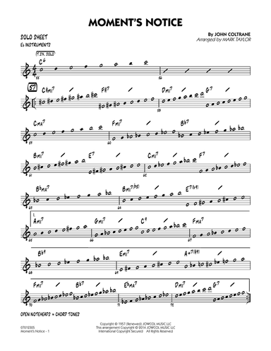 Moment's Notice (arr. Mark Taylor) - Eb Solo Sheet