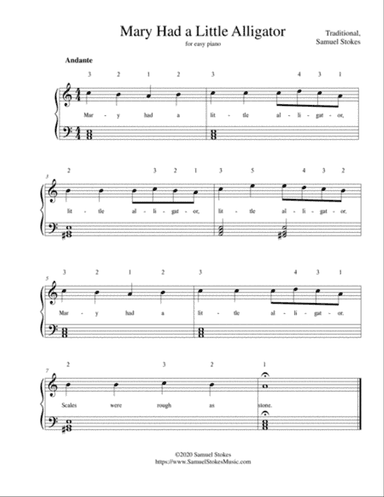 Mary Had a Little Alligator - for easy piano (optional voice)