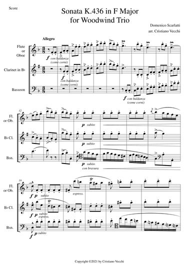 Sonata K.436 in F Major for Woodwind Trio