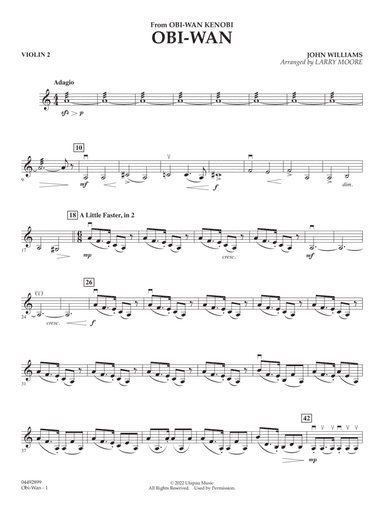 Obi-Wan (from Obi-Wan Kenobi) (arr. Larry Moore) - Violin 2