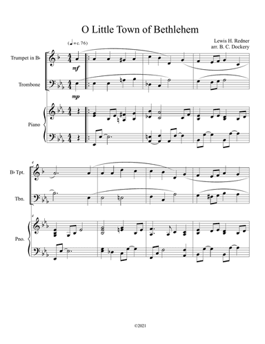 O Little Town of Bethlehem (Trumpet and Trombone Duet) with piano accompaniment