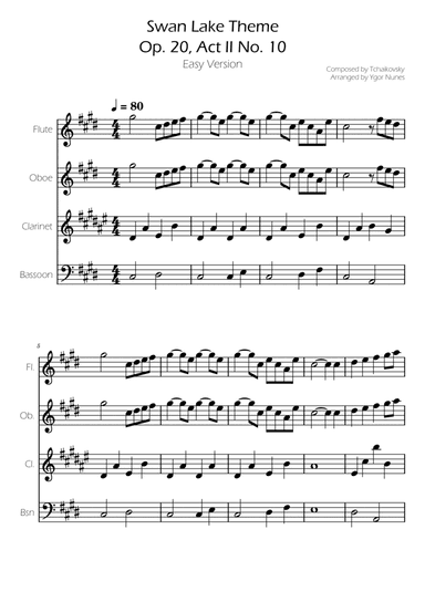 Swan Lake (theme) - Tchaikovsky - Woodwind Quartet