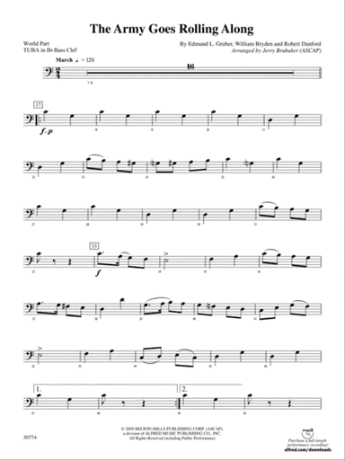 The Army Goes Rolling Along: (wp) B-flat Tuba B.C.