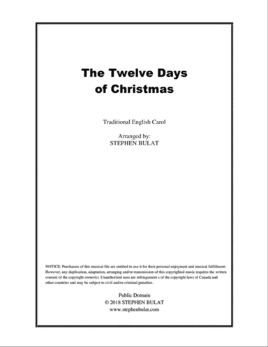 The Twelve Days of Christmas - Lead sheet (melody, lyrics & chords) in key of F