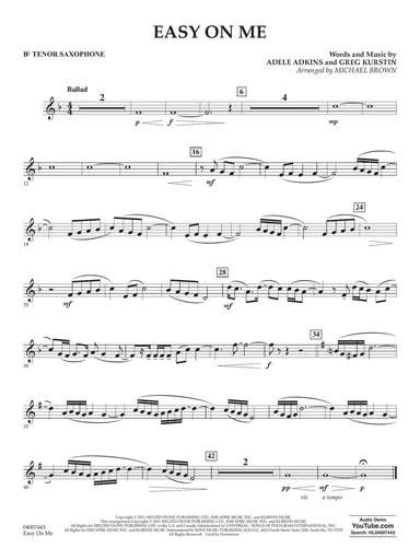 Easy on Me (arr. Michael Brown) - Bb Tenor Saxophone
